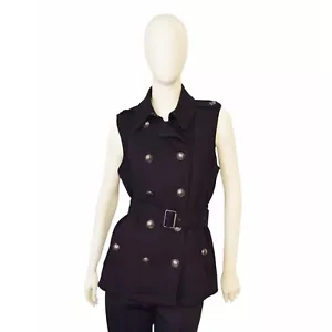 Burberry BRIT Negro Mezcla Lana Mujer Chaleco Gillet Chaqueta Abrigo US 10, IT 44 - Imagen 1 de 8