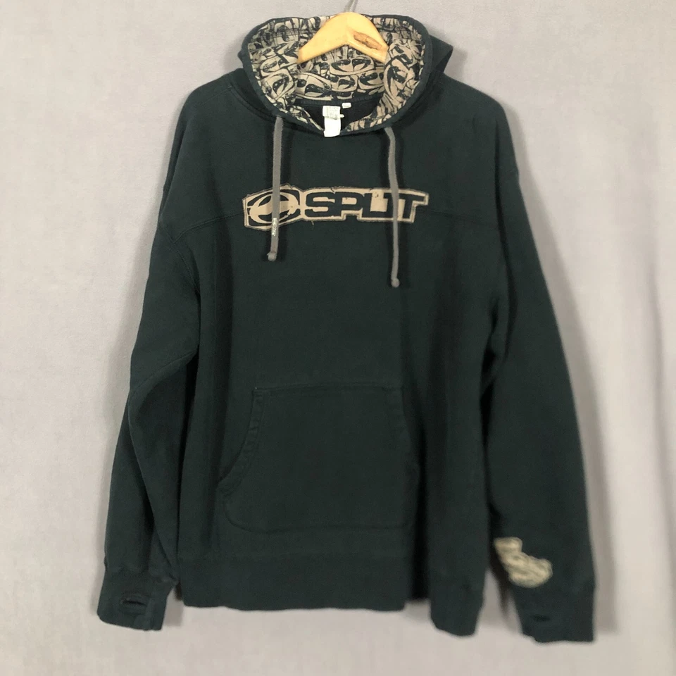 Pulôver masculino SPLIT com capuz XL preto vintage raro skate 1988 grunge Y2K retrô - Imagem 1 de 4