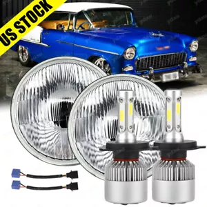 7 Inch led GLASS Headlight Round, ORIGINAL CLASSIC LOOK Conversion Chrome pair - Picture 1 of 16