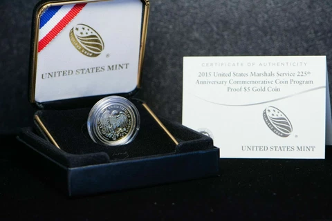 GOLD 2015-W U.S. Marshals Service $5 Proof Coin with box & COA-1/4 Ounce(Oz) Cover