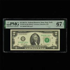 2017AFederal Reserve Note New York 2 Dollars Fr#1941-B PMG 67 EPQ Superb Gem UNC - Picture 1 of 4