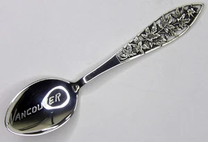 ⭐CUCCHIAIO STERLING VANCOUVER, BC, CANADA ~ VINTAGE ~ RARO ~ design foglia ritagliata ~ EXC - Foto 1 di 5