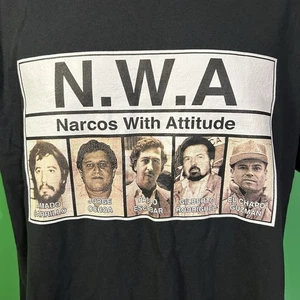 NARCOS WITH ATTITUDE T-Shirt Large Black NWA El Chapo Pablo Escobar Drugs - Picture 1 of 7
