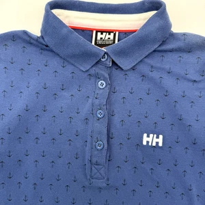 Helly Hansen Women's Polo Shirt Large Blue Anchor AOP Golf Preppy Sailing Beach - Picture 1 of 6