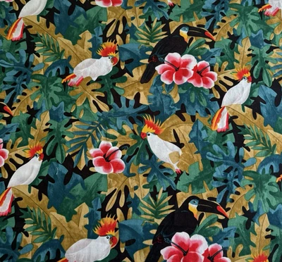 Vintage Alexander Henry Tropical Birds Fabric Parrots Toucans Hibiscus BTHY - Image 1 of 4