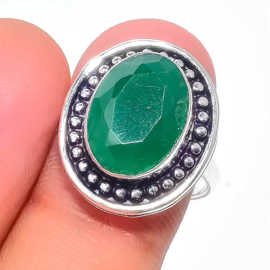 Anello in argento sterling 925 con pietre preziose in onice verde di tutte... - Immagine 1 di 1