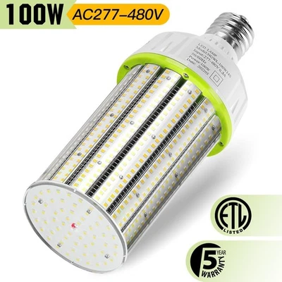 277-480V 100W LED Corn COB Bulb Industrial Warehouse Garage High Bay Light 5000K - Image 1 of 4