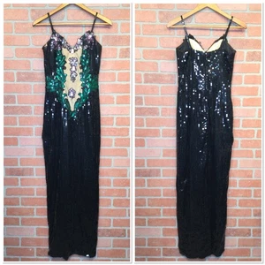 Vestido largo con cuentas de lentejuelas diseño Alyce vintage talla 6 graduación evento noche glamoroso vestido - Imagen 1 de 12