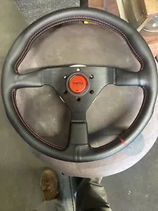MOMO Steering Wheel MonteCarlo Black Leather 320mm with Red Stitching - Picture 1 of 17