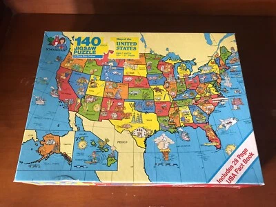 Mapa dos Estados Unidos quebra-cabeça 140 peças ~ RoseArt quebra-cabeça novo e lacrado 20”x27” - Imagem 1 de 4