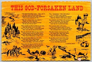 Postcard Wyoming WY Poem This God Forsaken Land Juanita Leach Continental - Picture 1 of 2