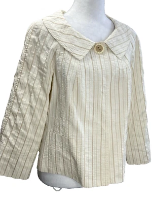 Chaqueta Mujer Colección Talbots Mediana Beige Rayas Textura Arrugada Italiana Foto 1 de 4