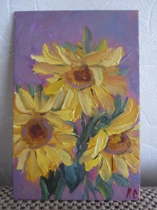 sunflowers original oil painting, small picture of sunflowers, sunflowers art - Picture 1 of 14