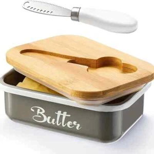 Graue Butterdose mit Deckel & Lockenwickler Messer Metallhalter + Silikondichtung - Bild 1 von 4