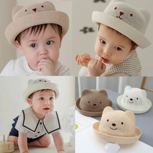 Baby Boys Girls Cute Bear Straw Sun Hat Toddler Kids Summer UV Protection Sunhat - Picture 1 of 17