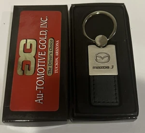 MAZDA 3 Black Leather & Metal Keychain NEW IN BOX - Foto 1 di 1