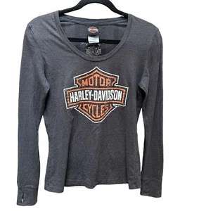 Camicia Harley-Davidson Atlanta paillettes logo Bling manica lunga grigia biker taglia M - Foto 1 di 6