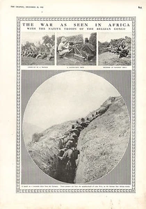 1915 WWI PRINT ~ WAR IN AFRICA NATIVE TROOPS BELGIAN CONGO TRENCHES MAXIM-GUN - Picture 1 of 1