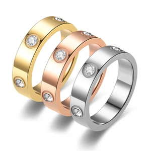 Zircon Wedding Engagement Band Stainless Steel Rings Men Women Ring Couple Ring - Picture 1 of 10