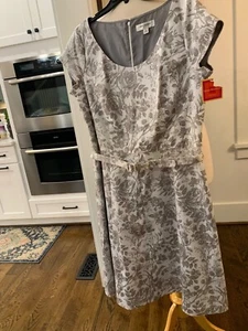 Isaac Mizrahi Target Dress Size 16 Gray Floral Evening Party Belt NWT - Picture 1 of 11