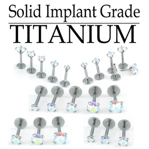 Titanium Flat Back Earrings Nose Stud Threadless Ring 2-4mm AB Crystal 18G 1/4" - Picture 1 of 21