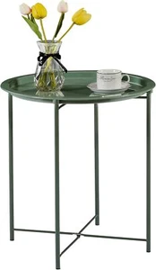 VECELO Side/End Table, Folding Round Metal Anti-Rust and 1 PCS, Dark Green - Picture 1 of 7