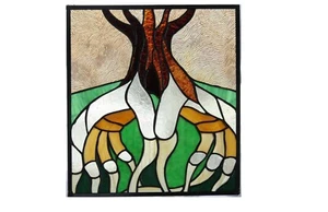 Handmade Stained glass window/ panel of a tree and hands - Picture 1 of 2