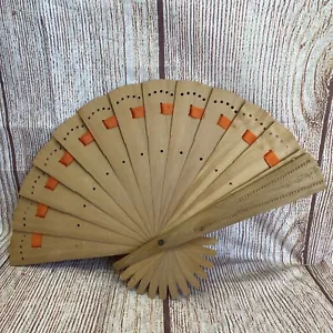 Vintage Hand Fan Wood 8" Hand Carving And Made Antique Orange Band - Picture 1 of 5