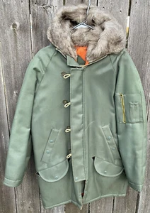 VINTAGE The A-line Academy Wetha Guard Rubber Coat Hoodie Jacket Faux Fur S - Picture 1 of 12