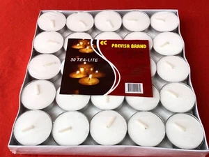 PACK OF 100 NIGHT TEA LIGHTS CANDLES WHITE UNSCENTED EMERGENCY LIGHT LONG LAST - Picture 1 of 6