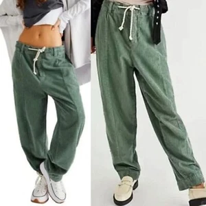 Free People Missing From Me Corduroy Barrel Pants S Green Baggy Boho Coastal - Picture 1 of 13