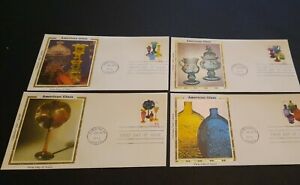 4x American Glass First day Issue envelopes w/ gold framed Colorado Silk Cachet