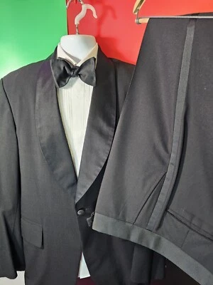 Винтажный 60-х/70-х годов JoS банки шаль воротник смокинг союз сделано в США мужской 40L, брюки 37 x 34 - Изображение 1 из 4