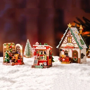 Rolife Mini DIY Christmas Miniature Dollhouse Kit Realistic 3D Wooden House Room - Picture 1 of 38