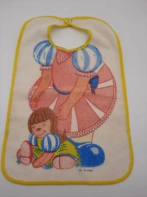 Dr Denton Baby Bib Girl w/Doll Snap 15" Long Plastic Back Feeding Vintage - Image 1 of 4