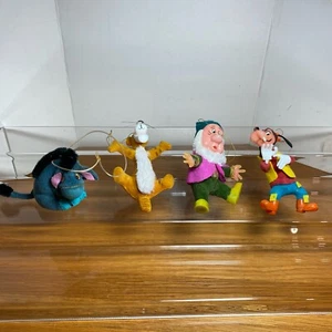 Vtg Tigger Eeyore Goofy Sneezy Walt Disney Hong Kong Flocked Christmas Ornaments - Picture 1 of 16