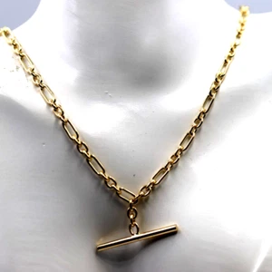 Genuine Solid 45cm 9ct Yellow Gold Fancy Link Chain Necklace + T-Bar -Free Post - Picture 1 of 12