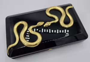 Kilian Art Deco Black Metal Box Clutch Purse with Golden Snakes, Crystal eyes - Picture 1 of 13