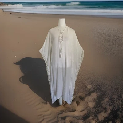 Traje de baño WALTER BAKER para mujer Cubre Acapulco Caftán Vestido Borlas Blanco Talla S Foto 1 de 4