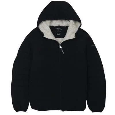 Chaqueta con Capucha Calvin Klein Negra Para Hombre Grande Forrada Sherpa Resistente al Agua Puffer Foto 1 de 4