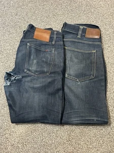 2 Stück Raw Denim Jeans Herren dunkelblau Whiskering verwaschen Button Fly (für Schrott) - Bild 1 von 16