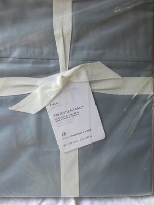 Hoja de satén plana completa Pottery Barn Essential azul ceniza 300 TC nip Foto 1 de 4