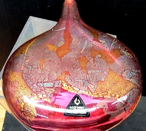 VINTAGE ISLE OF WIGHT GLASS -MICHAEL HARRIS AZURENE 5 1/2 INCH VASE-LABELED - Picture 1 of 2