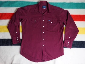 VTG 90s Wrangler Burgundy Red Western Cowboy Pearl Snap Heavyweight Shirt Mens L - Picture 1 of 6