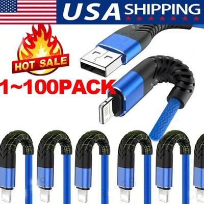 Braided Fast Charger Cable Heavy Duty USB lot Cord For iPhone 14 13 12 11 X XR 8 - Image 1 of 4