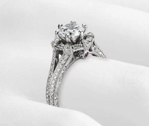 Solid 14K White Gold 2.35Ct Round Cut Diamond Engagement Ring Simulated Size 5 - Picture 1 of 3