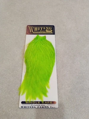 Whiting American Rooster Cape White dyed Fluorescent Green Chartreuse Feathers - Image 1 of 3