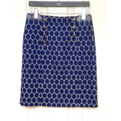 Antonio Melani女式海军蓝和白色图案铅笔裙带纽扣 — 第 1/4 张图片