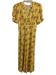 Jill Jill Stuart Womens Yellow Floral Button Midi Retro Dress Size 0 - Picture 1 of 4