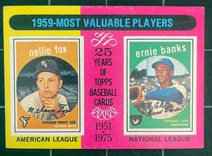 1975 Topps #197 - 1959 • MVPs NELLIE FOX / ERNIE BANKS - EX - Imagen 1 de 2